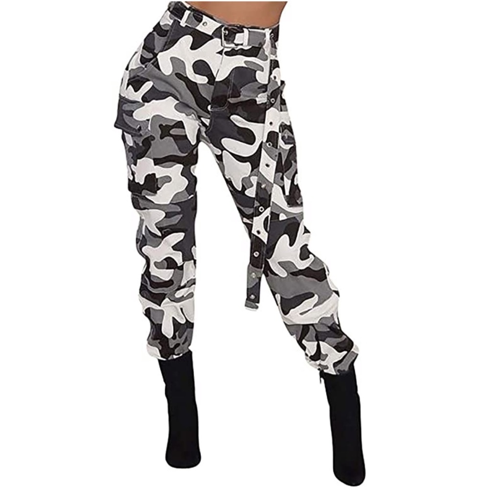 Black and White Camouflage Joggers with Belt